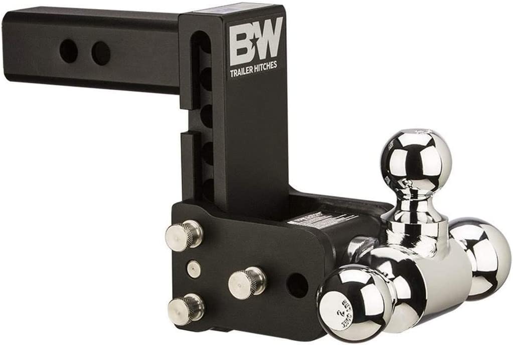 B&W Trailer Hitches Tow & Stow Adjustable Trailer Hitch Ball Mount - Fits 2" Receiver, Tri-Ball (1-7/8" x 2" x 2-5/16"), 5" Drop, 10,000 GTW - TS10048B